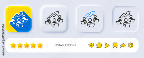 Teamwork chart line icon. Neumorphic, Flat shadow, 3d buttons. Remote office sign. Team employees symbol. Line teamwork chart icon. Social media icons. Vector