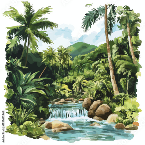 El Yunque National Forest. El Yunque National Forest hand drawn watercolor illustration