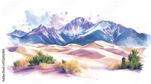 Great Sand Dunes National Park. Great Sand Dunes National Park hand drawn watercolor illustration