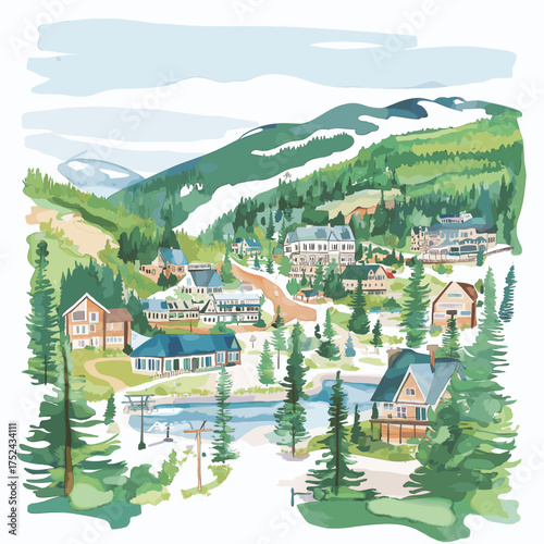 Mont-Tremblant . Mont-Tremblant  hand drawn watercolor illustration