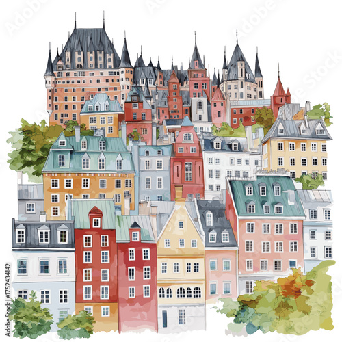 Old Quebec City. Old Quebec City hand drawn watercolor illustration