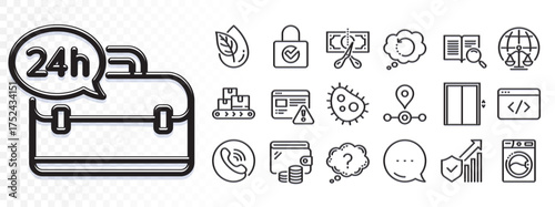 Seo script, Internet warning and Lift line icons for web app. Glare of light effect. Message icon. Pack of Washing machine, Search text, Magistrates court pictogram icons. Vector