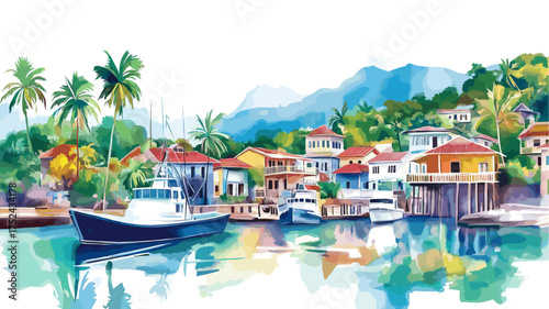 Port Royal. Port Royal hand drawn watercolor illustration