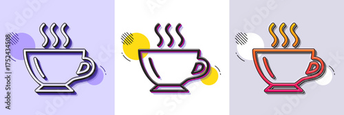 Coffee cup line icon. Halftone dotted pattern. Gradient icon with grain shadow. Hot drink sign. Cappuccino symbol. Line coffee icon. Various designs. Vector