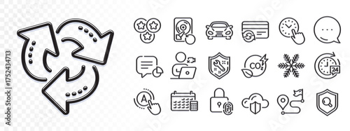 Stars, Time management and Video conference line icons for web app. Glare of light effect. Message icon. Pack of Recycle, Snowflake, Calendar pictogram icons. Vector