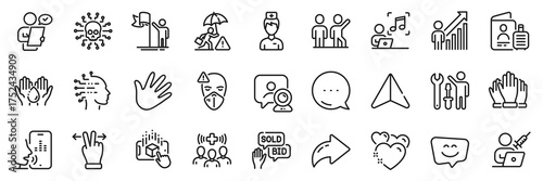 Vaccination appointment, Employee result and Voicemail line icons pack. Share, Message, Paper plane icons. Leadership, Bid offer, Teamwork web icon. Vector