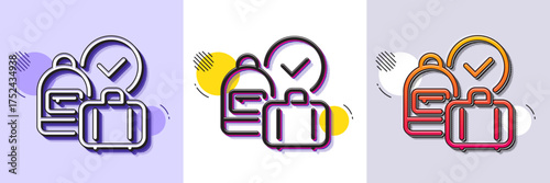 Check baggage line icon. Halftone dotted pattern. Gradient icon with grain shadow. Travel handbag sign. Allowed luggage bag symbol. Line check baggage icon. Various designs. Vector