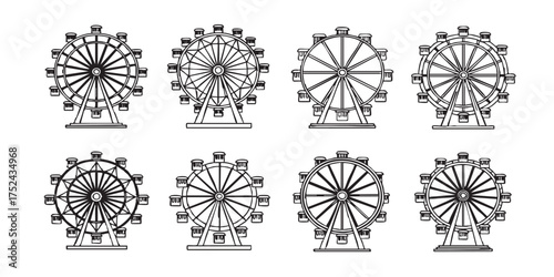Set of ferris wheel carnival outline icons vector
