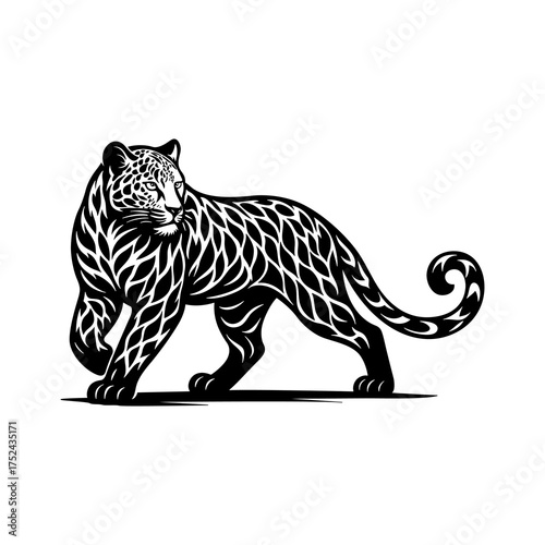Leopard Tribal Vector | Wild Jungle Cat Silhouette | Big Cat Tattoo Design | Safari Predator Illustration