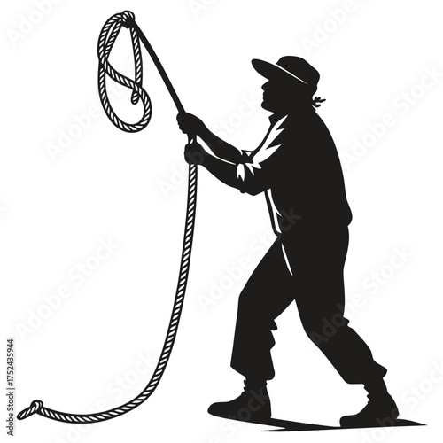 Fisherman holding rope silhouette