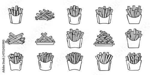 Set of fried french fries icons vector