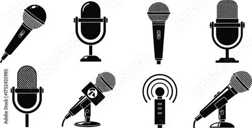 Set of microphone icons. Microphones and megaphones broadcasting icons vector 