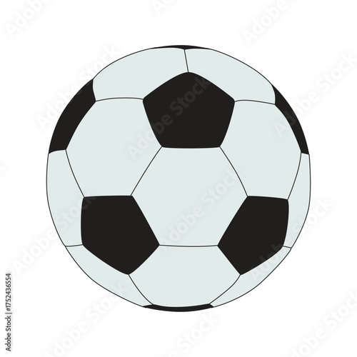 Minimalist black and white soccer ball isolated on white background, ideal for sport illustrations, football tournaments, team branding, and athletic graphic design.