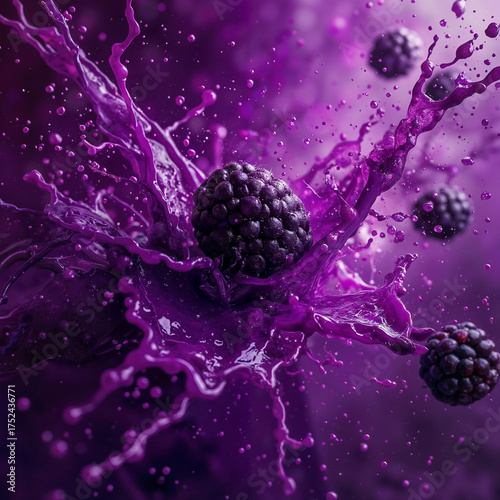 Blackberry splash in vibrant purple liquid creating dynamic motion  