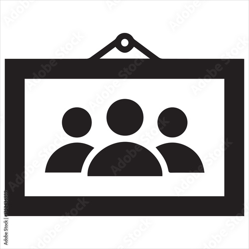Framed silhouette icon of three people together

