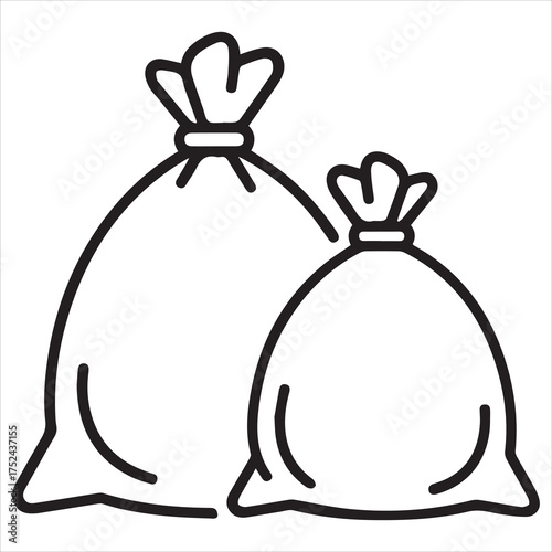 Two simple line art drawings of tied sacks or bags


