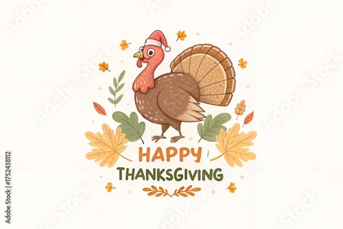 Thanksgiving logo design featuring turkey illustration and Happy Thanksgiving text festive greeting concept autumn holiday graphic symbolizing gratitude celebration and seasonal joy for digital art