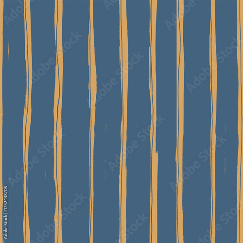 Vector abstract seamless pattern with blue and beige stripes. Hand painted illustration for design, print, fabric or background.