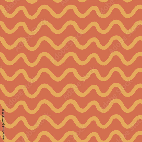 Vector abstract seamless pattern with beige wavy stripes on orange. Hand painted illustration for design, print, fabric or background.