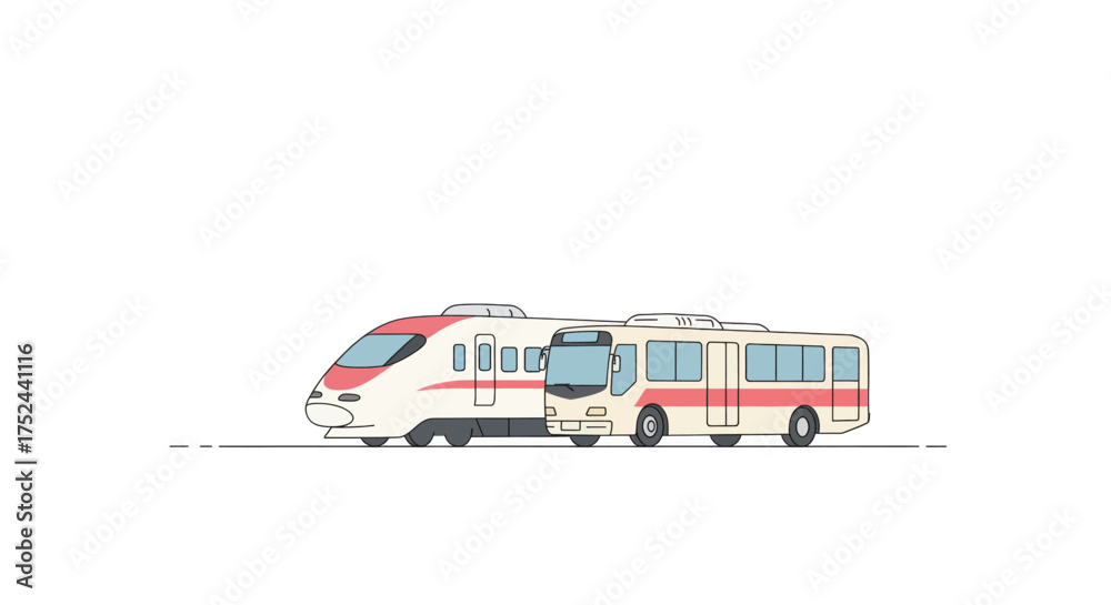 Fototapeta premium Modern High-Speed Train and Public Transit Bus Transportation Vehicles Side-by-Side
