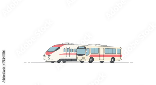 Modern High-Speed Train and Public Transit Bus Transportation Vehicles Side-by-Side