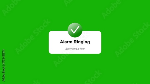 Smartwatch success notification popup Alarm Ringing on green screen, confirmation UI message. 4K Resolution.