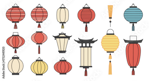 Collection of Diverse Traditional Japanese Lanterns for Festive and Cultural Decor