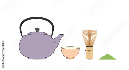 Japanese Tea Ceremony Set with Whisk, Bowl, and Tea Powder
