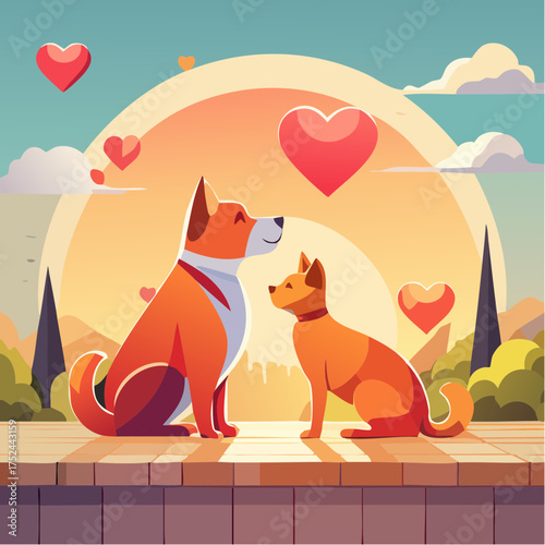 isometric city with pets 
