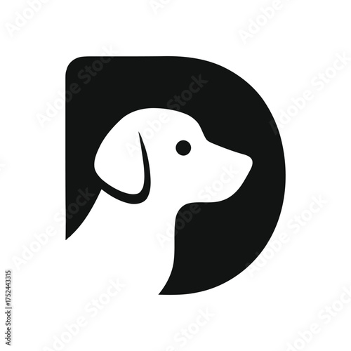 Creative monogram logo featuring a dog's head silhouette inside the letter D
