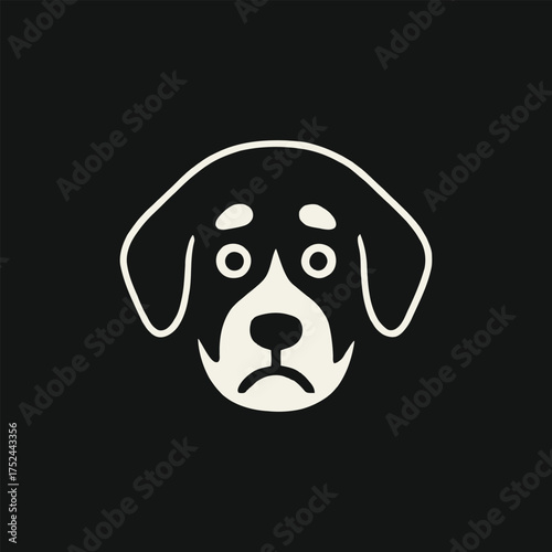 Sad Canine Portrait Expressive Dog Face in Minimalist Vector Design