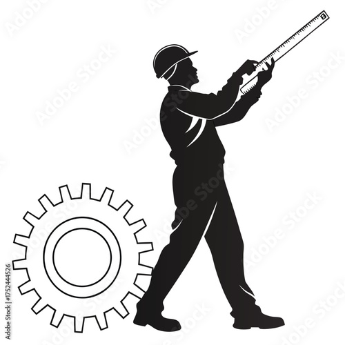 Engineer with measuring tool silhouette