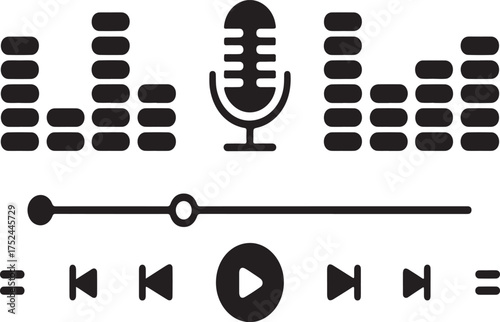 Black and White Icons for Music Player and Audio Recording sound playback