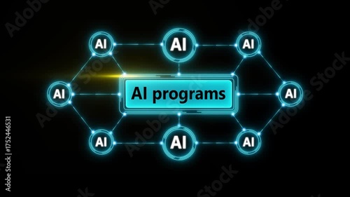 Businessman interacting with ai agents interface on digital screen with connections shown. AI programs, Headlines Fast Scree international communication network concept 4k animated.