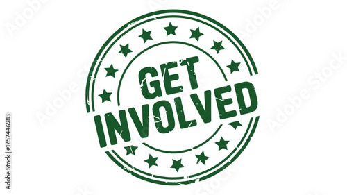 Vector art of get involved rubber stamp for community service