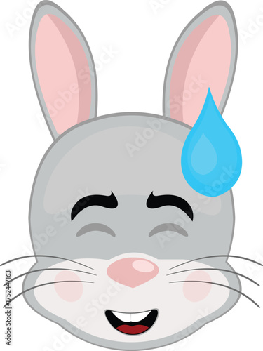 vector illustration emoticon character face rabbit rodent animal, with an expression of shame and a drop of sweat