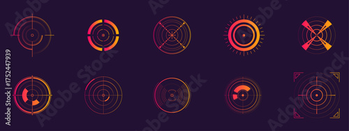 Crosshair HUD elements with neon orange pink gradient in futuristic sci-fi style