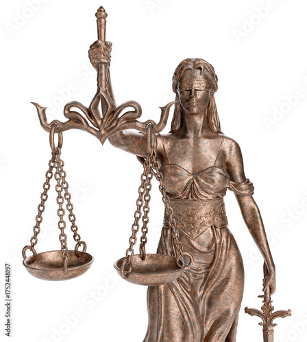 Fotografie Bronze Lady of Justice Statue Isolated on a Transparent Background