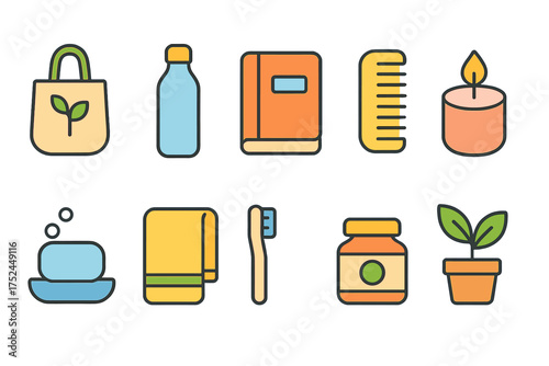 Eco-friendly, sustainable lifestyle icon set. flat home, product, wellness icons collection
