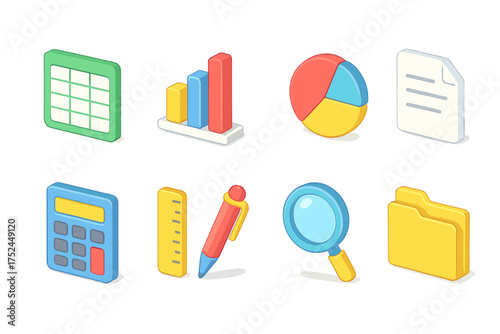 Business and analysis 3d icon set. finance and data management 3d collection