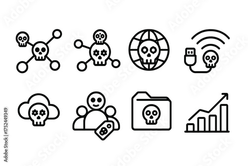 Cybersecurity threats outline icon set. malware, virus protection line icons collection