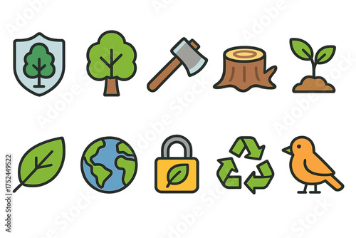 Nature and environment flat icon set. eco, conservation, recycling icons collection