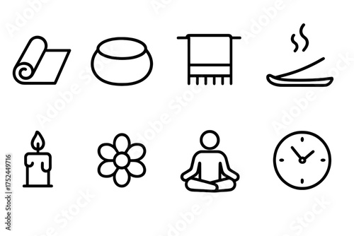 Relaxation and wellness line icon set. spa, meditation, mindfulness outline collection