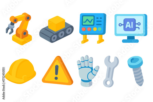Industrial and technology icon set. 3d icons for robotics and ai applications