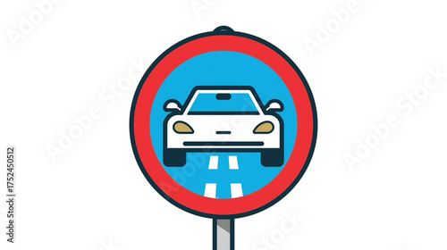 Flat Design No Entry Car Transportation Vehicle Traffic Prohibition Sign