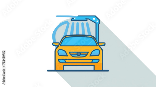 Flat Illustration of Car Wash with Water Spray for Cleaning Service