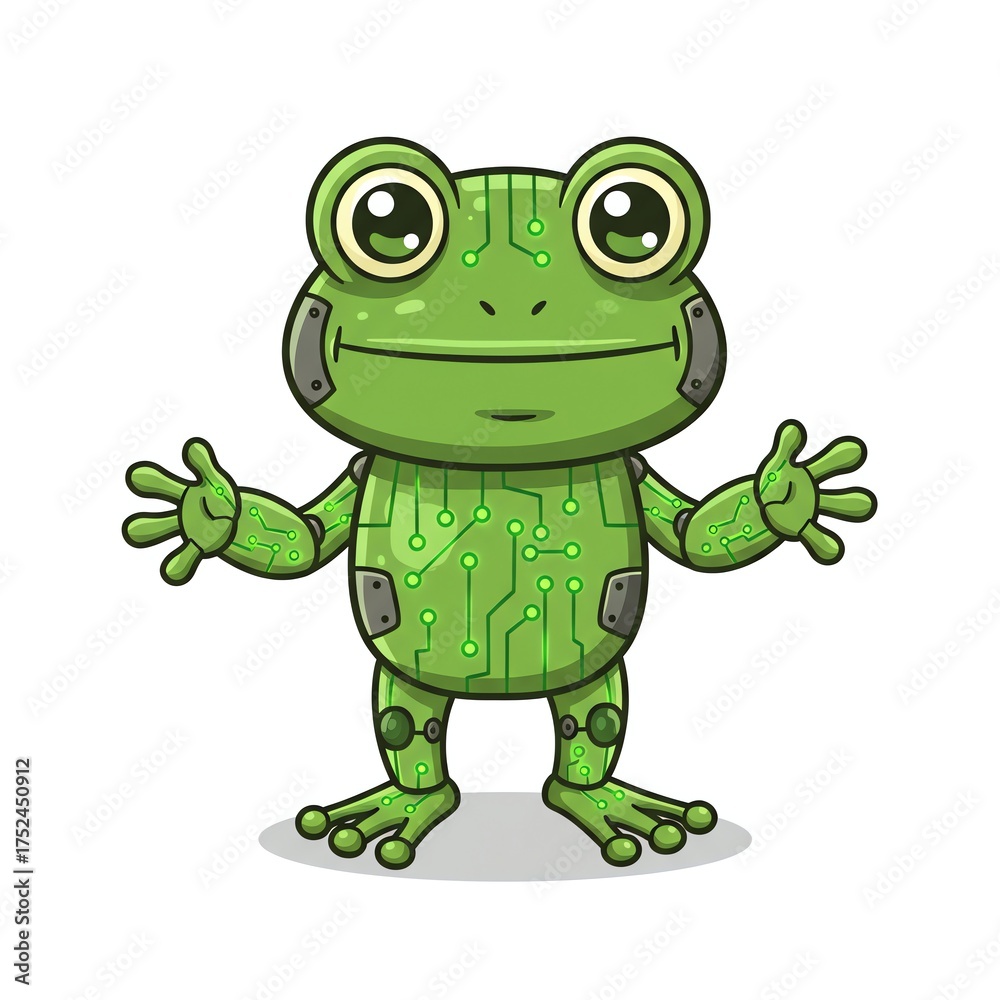 Fototapeta premium A cartoon robot frog with a circuit board design