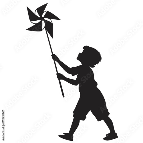 Kid holding pinwheel silhouette