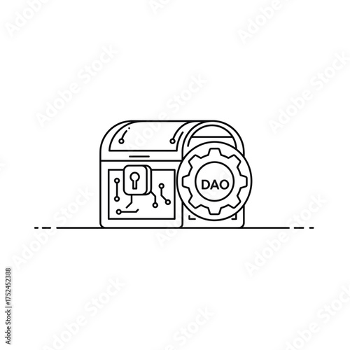 Community Governed Treasury Outline Icon, DAO Vault Schematic