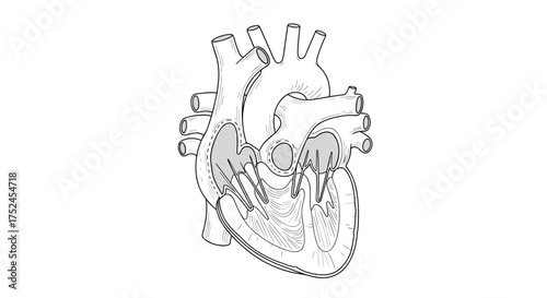 Anatomical illustration of a human heart showing internal structure